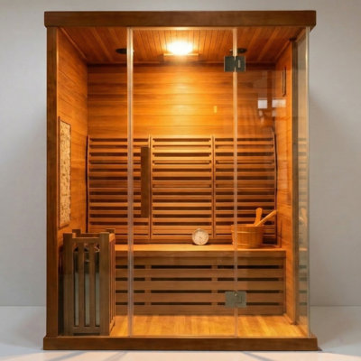 ZONEMEL 2-3 Person Wooden Steam Sauna Room, Red Cedar Luxurious